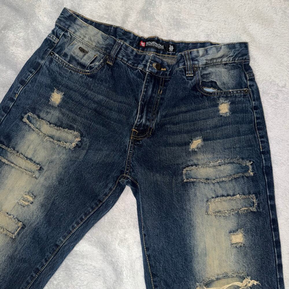 Southpole Distressed Jeans Men’s 36x32 Dark Blue Ripped Destroyed Denim